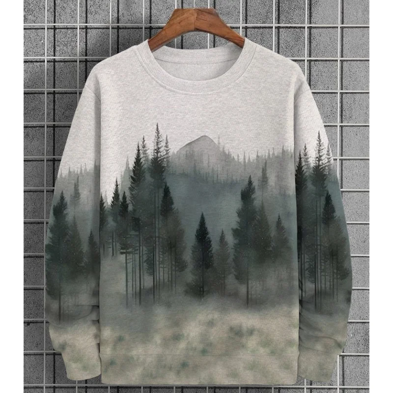 

Fashion Lnk wash painting Element Style O-neck Long Sleeves Men's Clothing Large Size S-2XL Trend Retro Clothing Loose Male Top