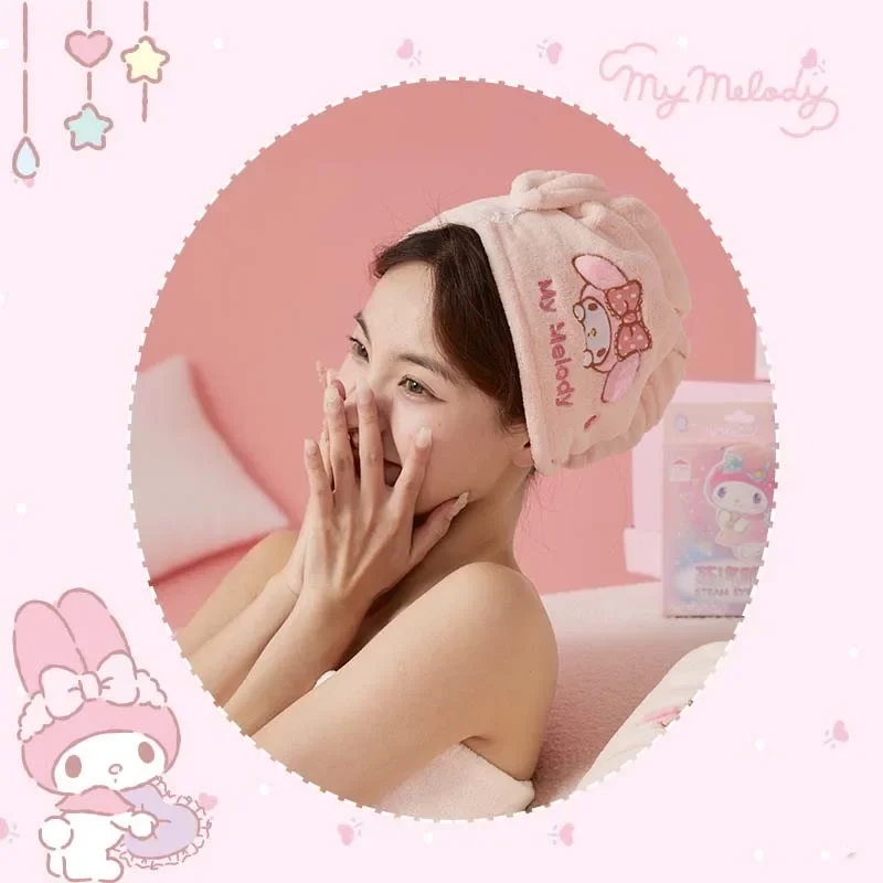 Miniso Sanrio My Melody Cinnamoroll Kawaii Anime Quick Dry Towel Soft Coral Fleece Towel Shower Cap Bath Accessories Gift