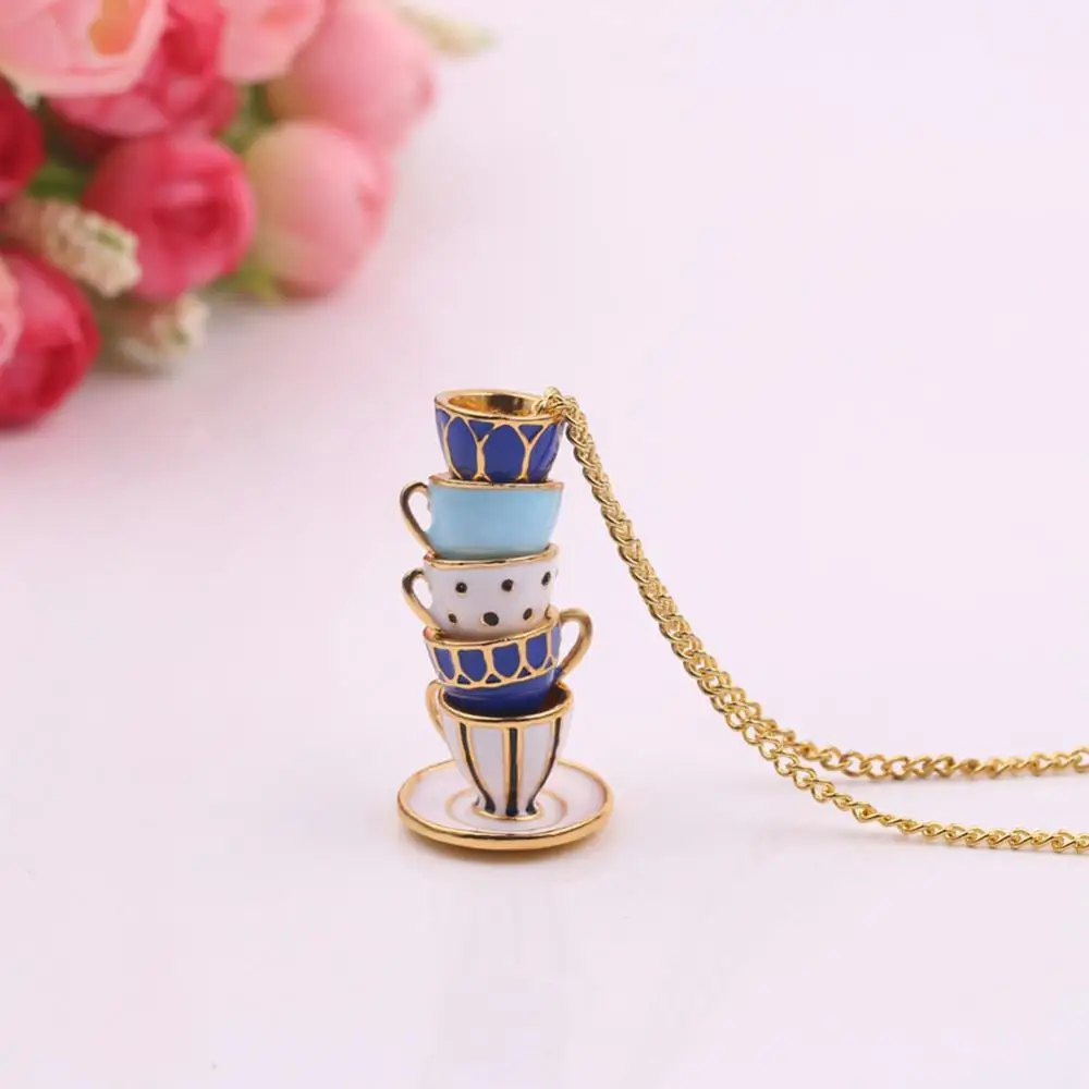 1~4PCS Pendant Enamel Glaze Sweater Chain Fashion Bohemian Jewelry Stud Earrings Teacup Teapot Mini Women Earrings Handmade