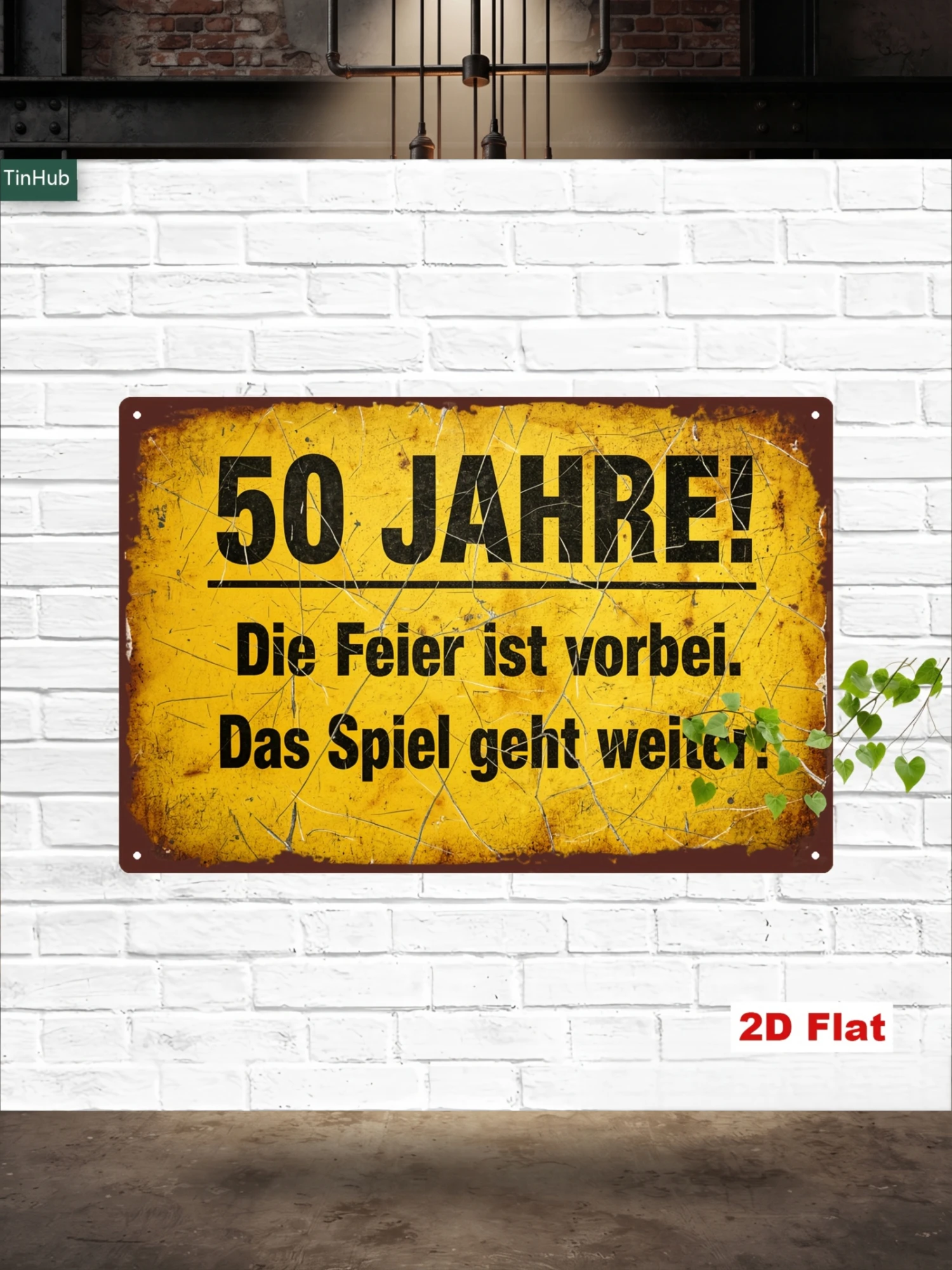 Home Office Industrial Design - 2D Flaches Metallschild mit Vintage-Deutscher-Slogan, 20x30cm