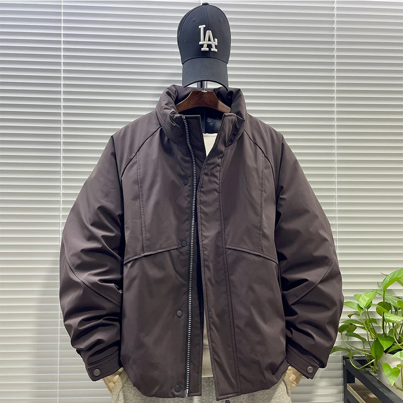 

Мужская зимняя куртка с воротником-стойкой, новая модель, американский простой стиль, рабочая одежда, верхняя одежда из 90% белого пуха для мальчиков