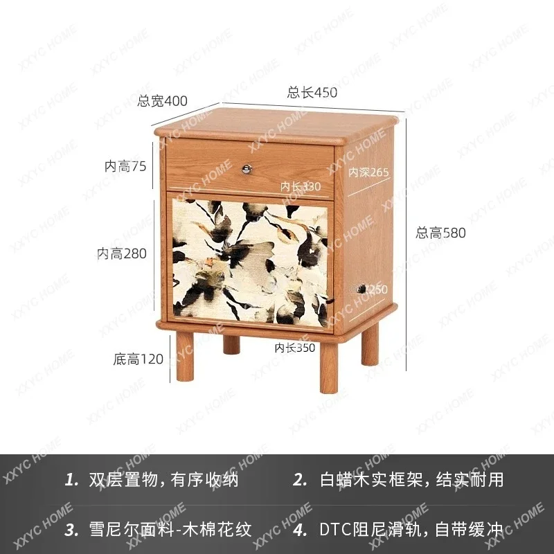 Retro style solid wood bedside table, black, small bedroom locker