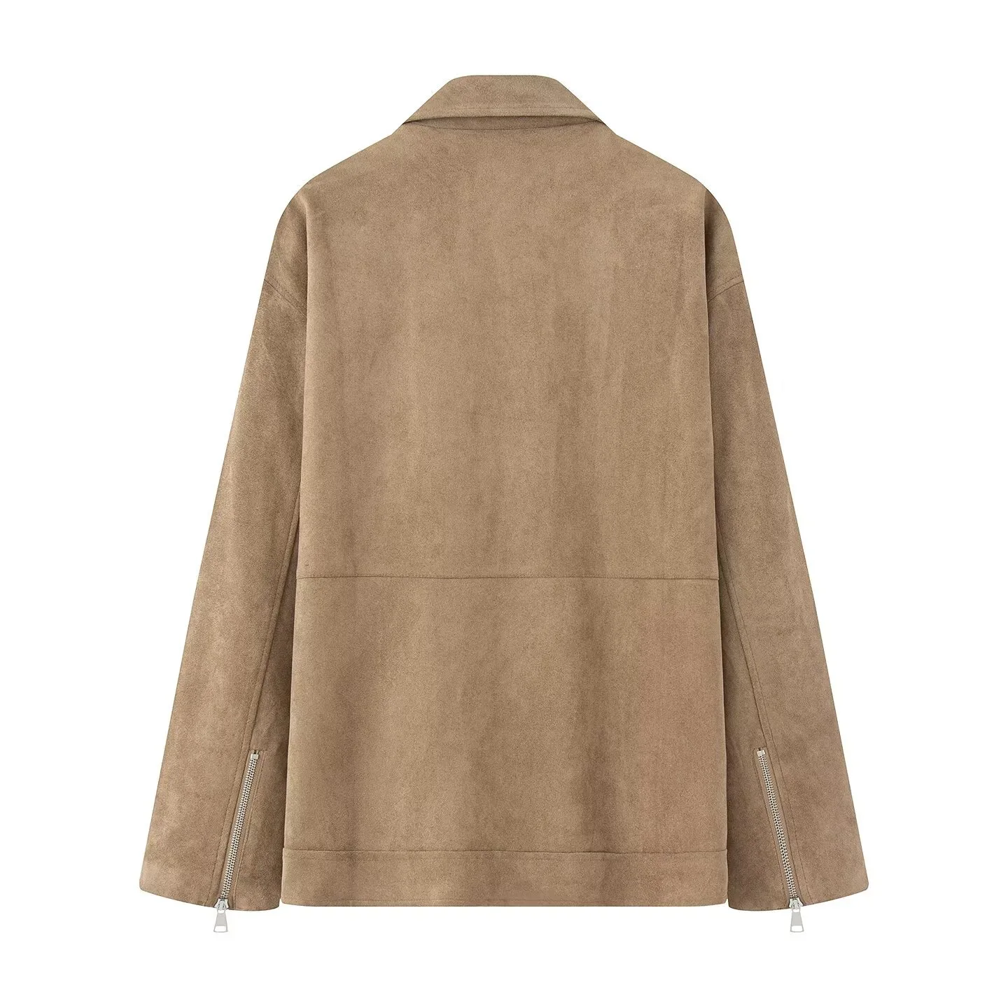 KIDCRKJ Best verkochte dames lente suède buitenjas met meerdere ritsen, effen, losvallende dames pilotenjas, Instagram-stijl, stijlvolle damesjas