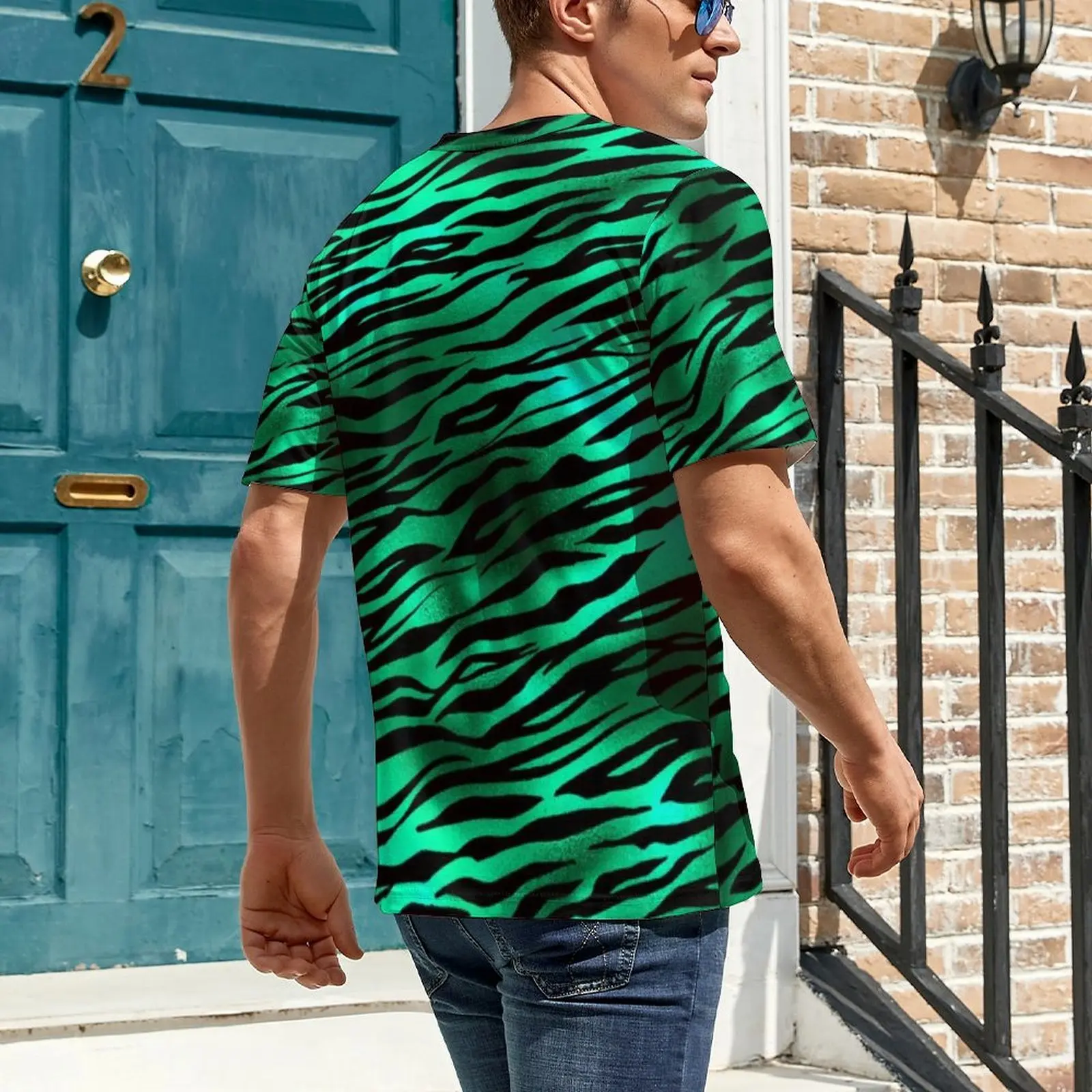 Green Leopard Print T Shirt For Male Emerald Gold Safari Design O Neck T Shirts Summer Retro Clothing Casual Oversize Tee Shirt