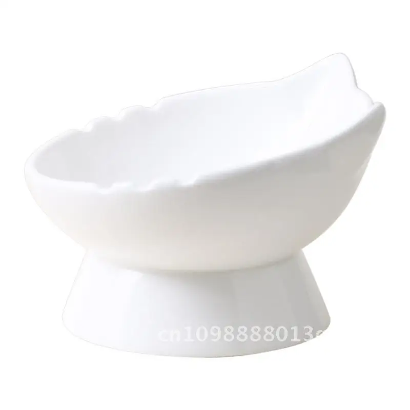 

Large Capacity Ceramic Cat Bowl Oblique Design with Neck Protection White Slanted Food/Rice Bowl for Cats Pet Supplies
