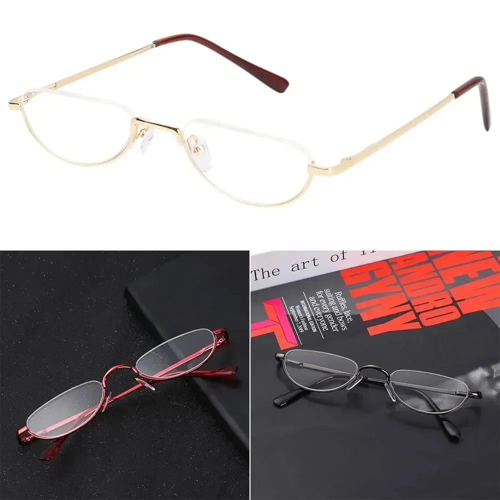 Retro-Lesebrille mit hochauflösenden Metallfederscharnieren, Halbmond-Design, Halbrandlose Lesehilfe, Optische Brille mit Kleinem Rahmen – Detail 5