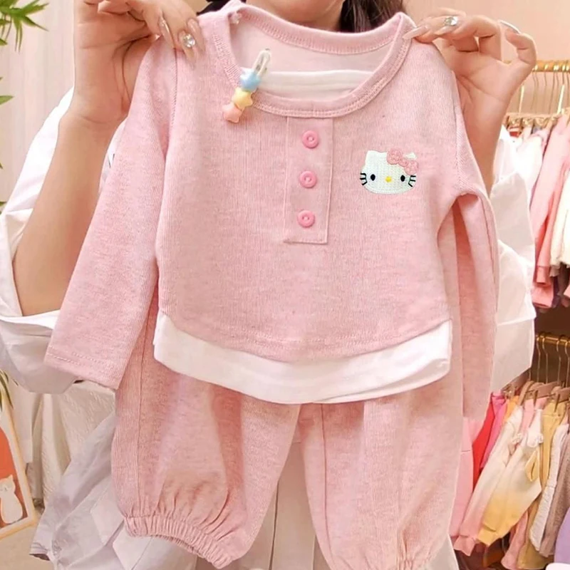 Sanrio Autumn And Winter Girls' Long-sleeved Suit, Baby Girl's Versatile Style Tops And Pants Two-piece Children's Clothing Set