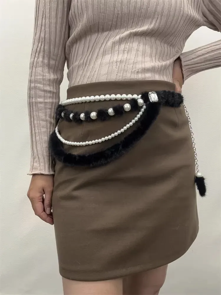 

Женский винтажный корсет из искусственного меха с жемчужной цепочкой, женское пальто с поясом, платье с поясом, узкий пояс J1859