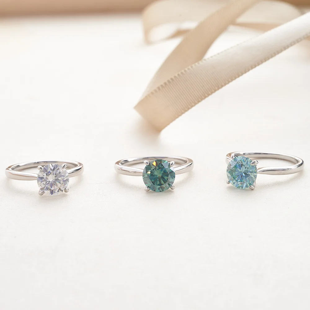 Real D Color 8mm 2 Carat Full Moissanite Ring For Women 100% Sterling Silver Band Plate Pt950 Fine Jewelry Gift