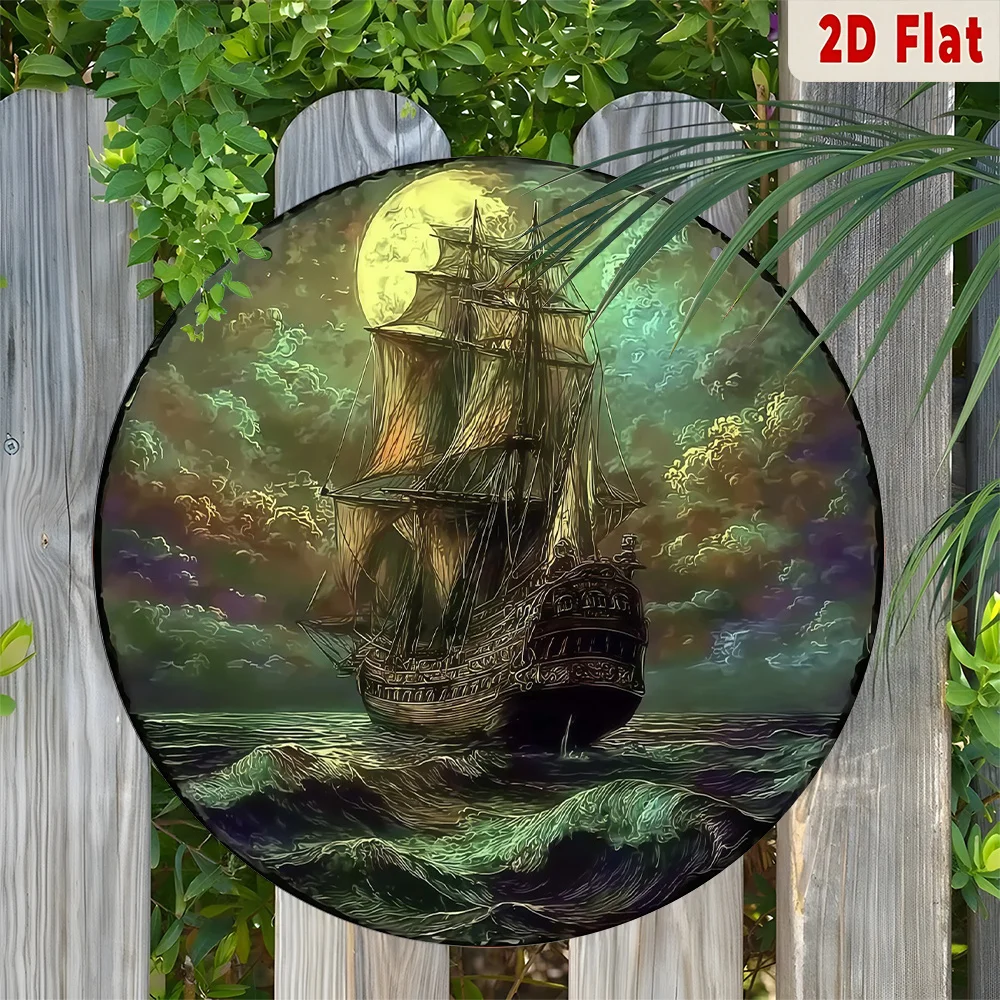 CIFBUY Vintage Nautical Sailboat Moonlight Metal Sign Waterproof Durable Aluminum Wall Art for Living Room Bedroom Office Garage