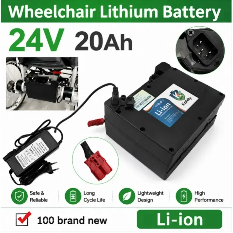Spezifische Lithium-Batterie für Elektrorollstühle, 24V 20AH 18650 Lithium-Batterie mit 29,4V 2A Ladegerät, geeignet für Motoren unter 2000W, Lager in Polen, EU-Lokalbestand, schnelle Lieferung in 3-7