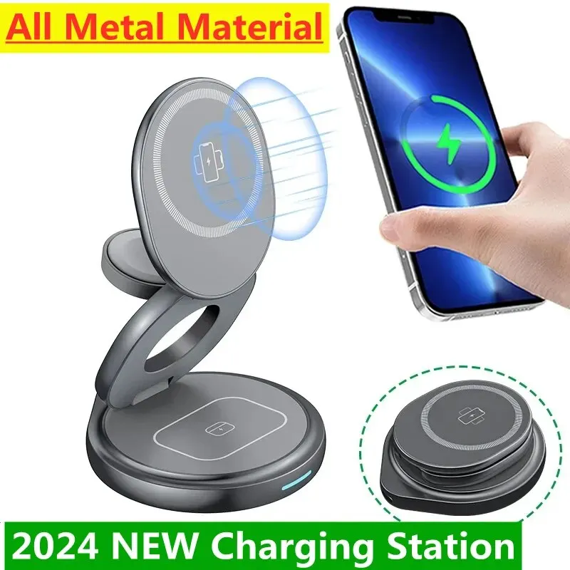 3 In 1 Foldable Magnetic Wireless Charger Stand For iPhone 15 14 13 12 Pro Max IWatch AirPods Fast Charging Station Dock Holder