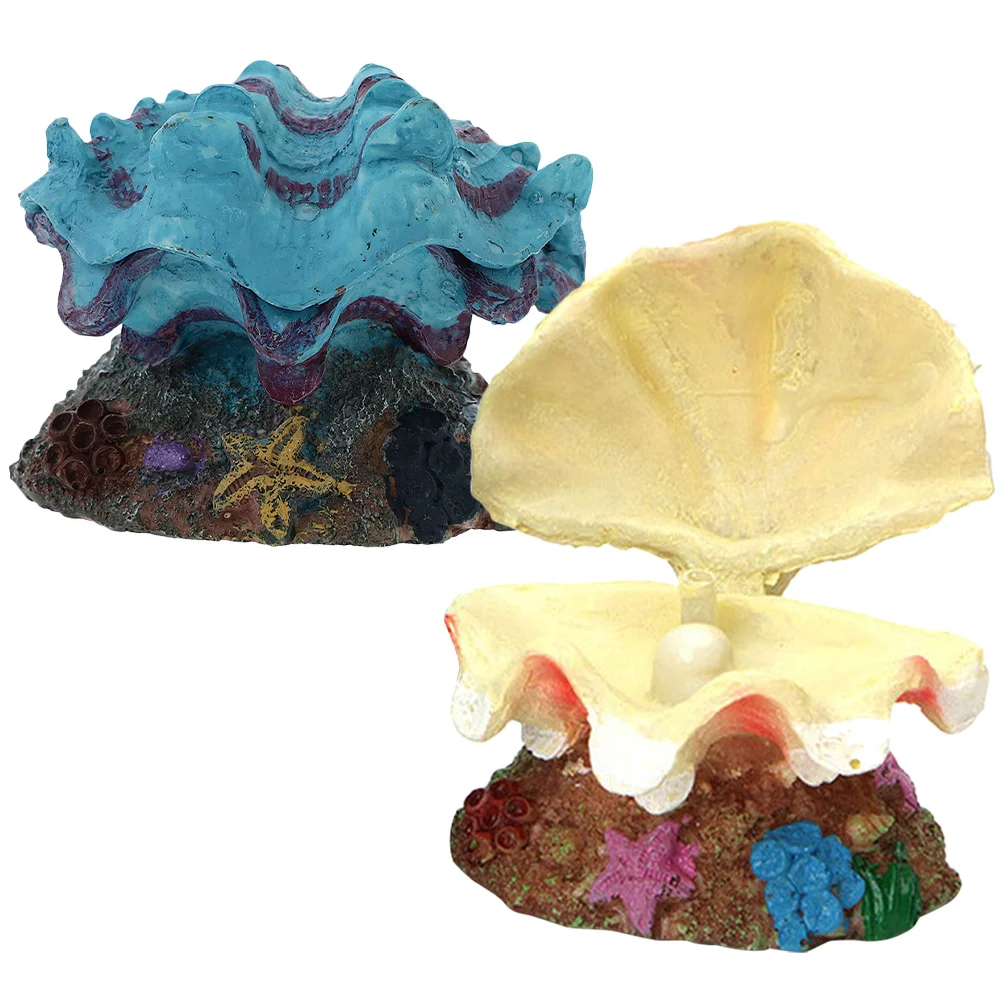 

2 Pcs Fish Tank Bubbler Decorations Resin Pearl Scallop Crafts Aquarium Decors Shell Ornaments Non Fading Landscaping