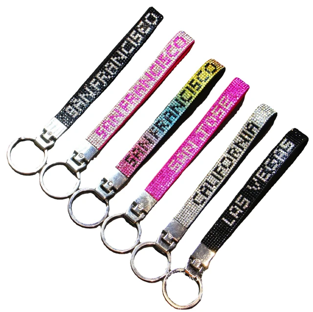 10pc Creative Crystal Studded Custom Wrist Strap Lanyard Hot Car Keychain Logo Design English Characters Wristband AliExpress