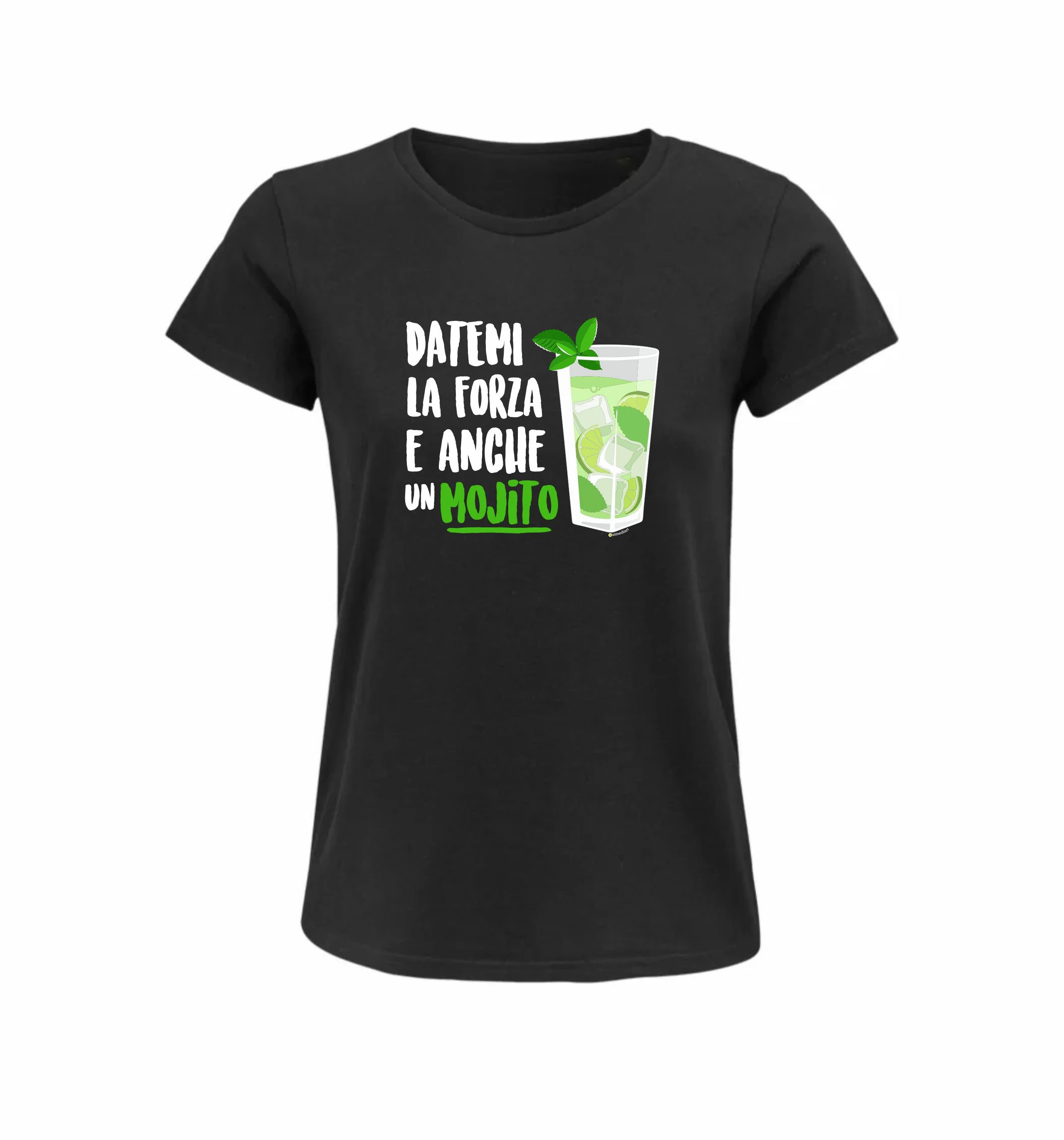 Datemi La Forza E Anche Un Mojito Funny Slogan Women Shirt Cute Cartoon A Glass of Mojito Print Summer Outdoor Simple Tee