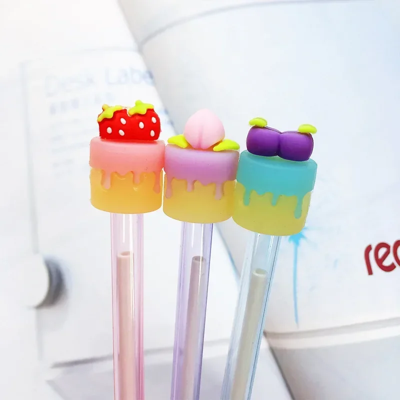 40PCS Cute Fruit Cake Gel Pen Creative Simulation Dessert Ornaments Platter Black Gel Pens Kawaii School Supplies Stationery
