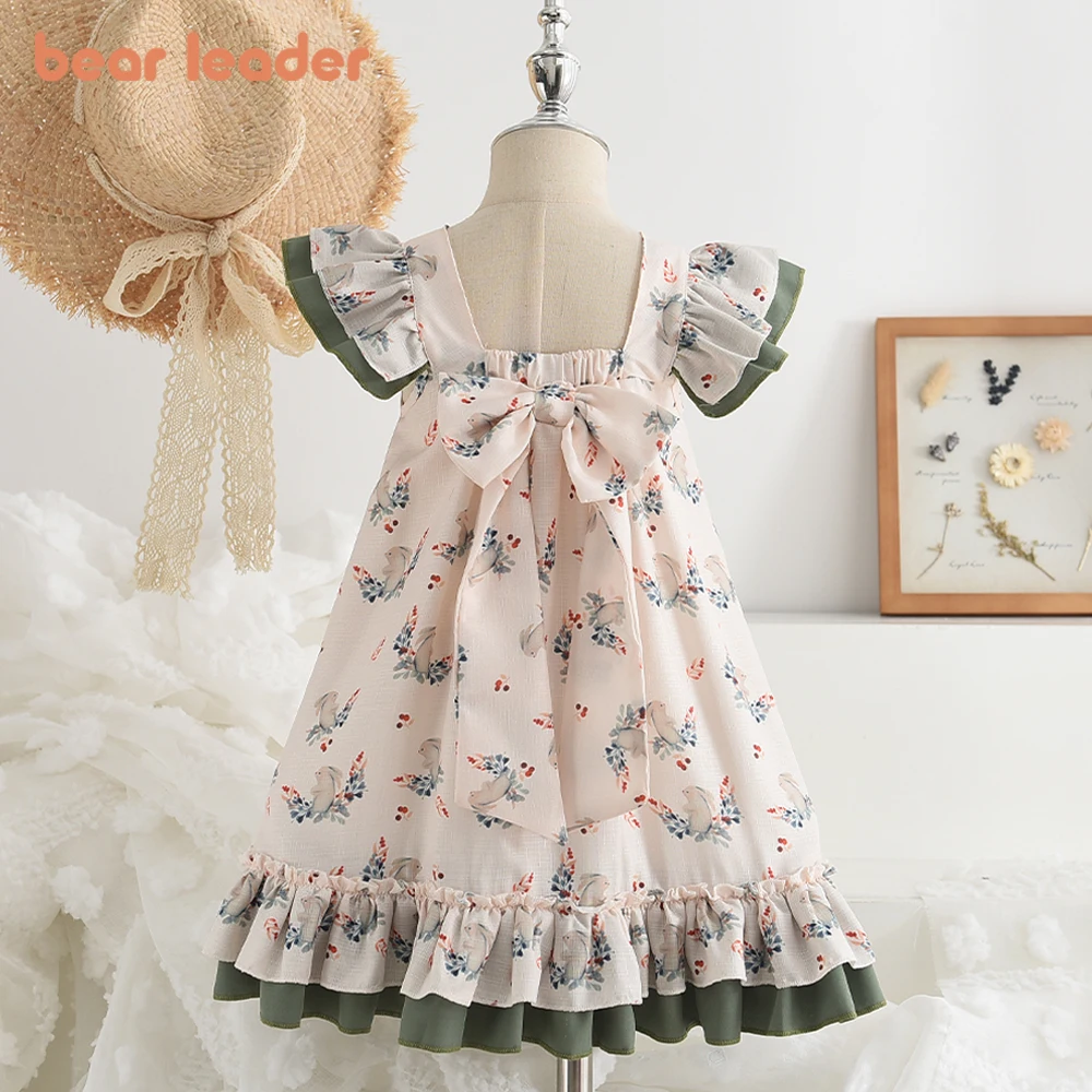 Bear Leader Korean Style Summer Girls Dress Flying Sleeve Floral Dresses Baby Girls Clothes Princess Dress Kids Party Dresses