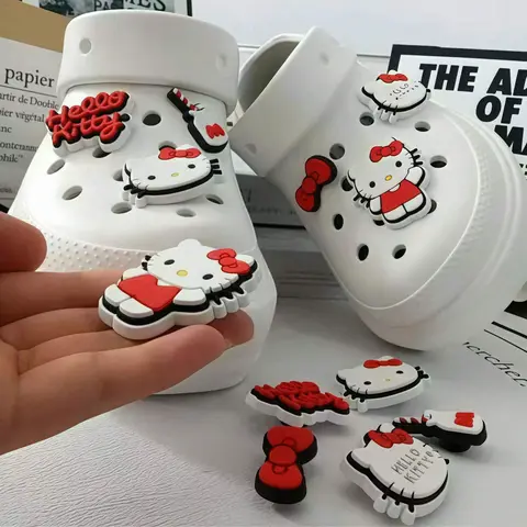 6/12pcs Hello Kitty Shoe Decor - Cute Hole Shoes KT 3D Accessories Shoe Buckle,Cartoon Accessories Cat DIY Decoration