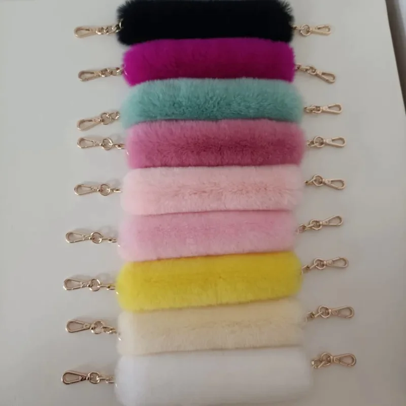 35cm Replacement Bag Strap Pendent Charm Genuie Rabbit Fur Handbag Handle Wrap For Women Belts Winter Accessories