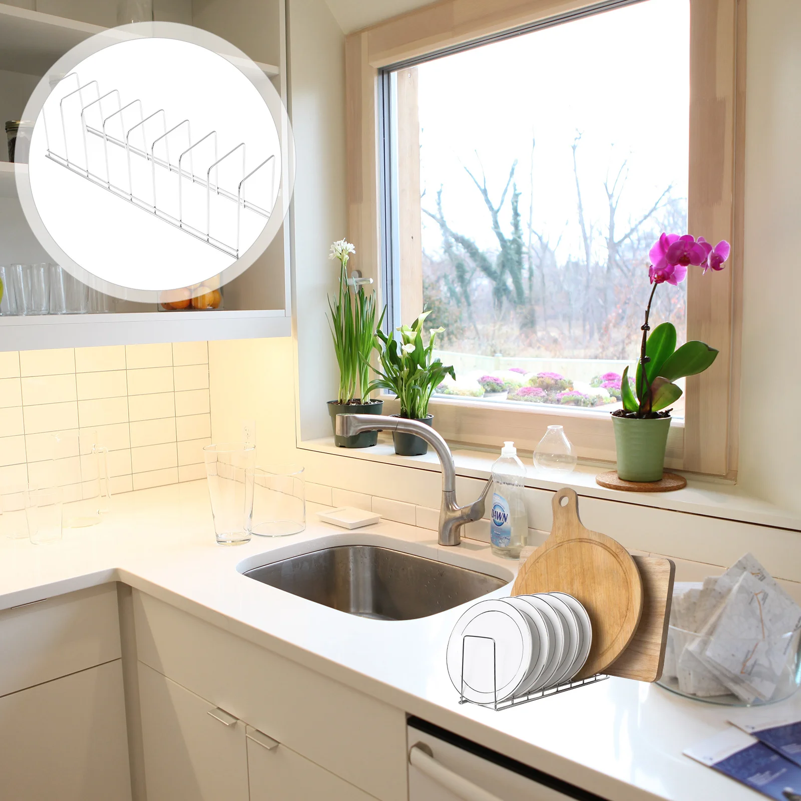 

Stainless Steel Dish Rack for Kitchen Multifunctional Plate Pan Stand with Drainage Tableware Organizer Countertop Drying Holder