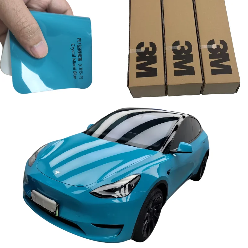 

3M Car Vinyl Wrap Crystal Miami Blue PPF High Gloss Air Release PET Not Layered Rock Chip Protection Self Cleaning Glossy Finish