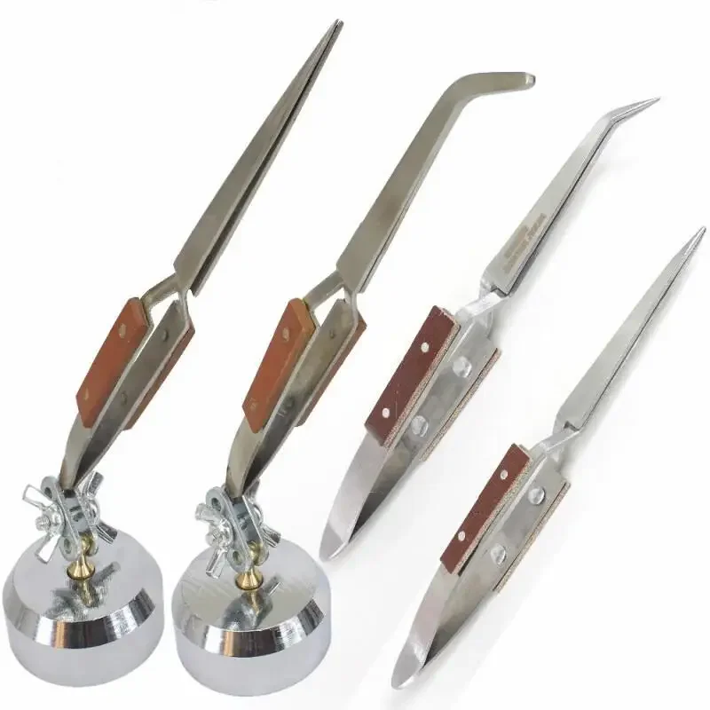 Metal Cross Locking Lock Tweezer Self Closing Jewelry Soldering Craft Repair Tool Insulated Tweezer Straight Elbow Tip