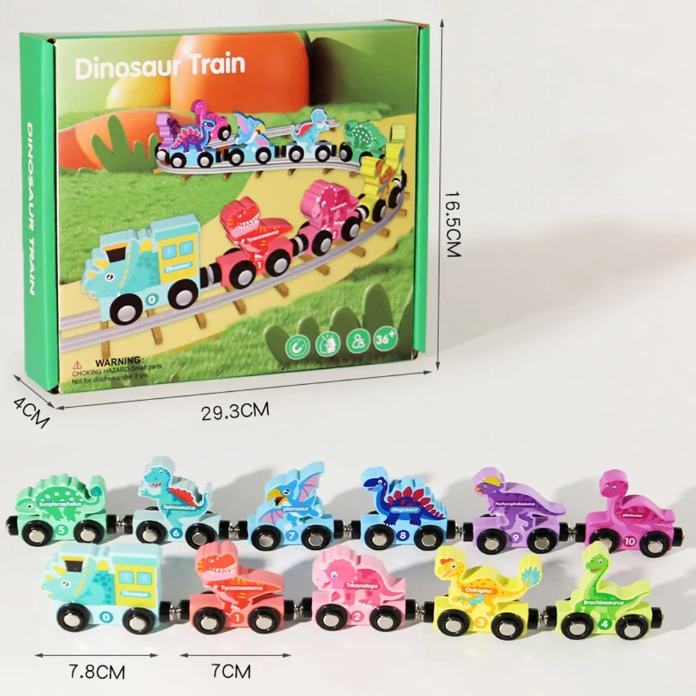 다채로운 자기 번호 기차 장난감 번호 공룡 과일 동물 DIY 기차 모델 나무 몬테소리 인식