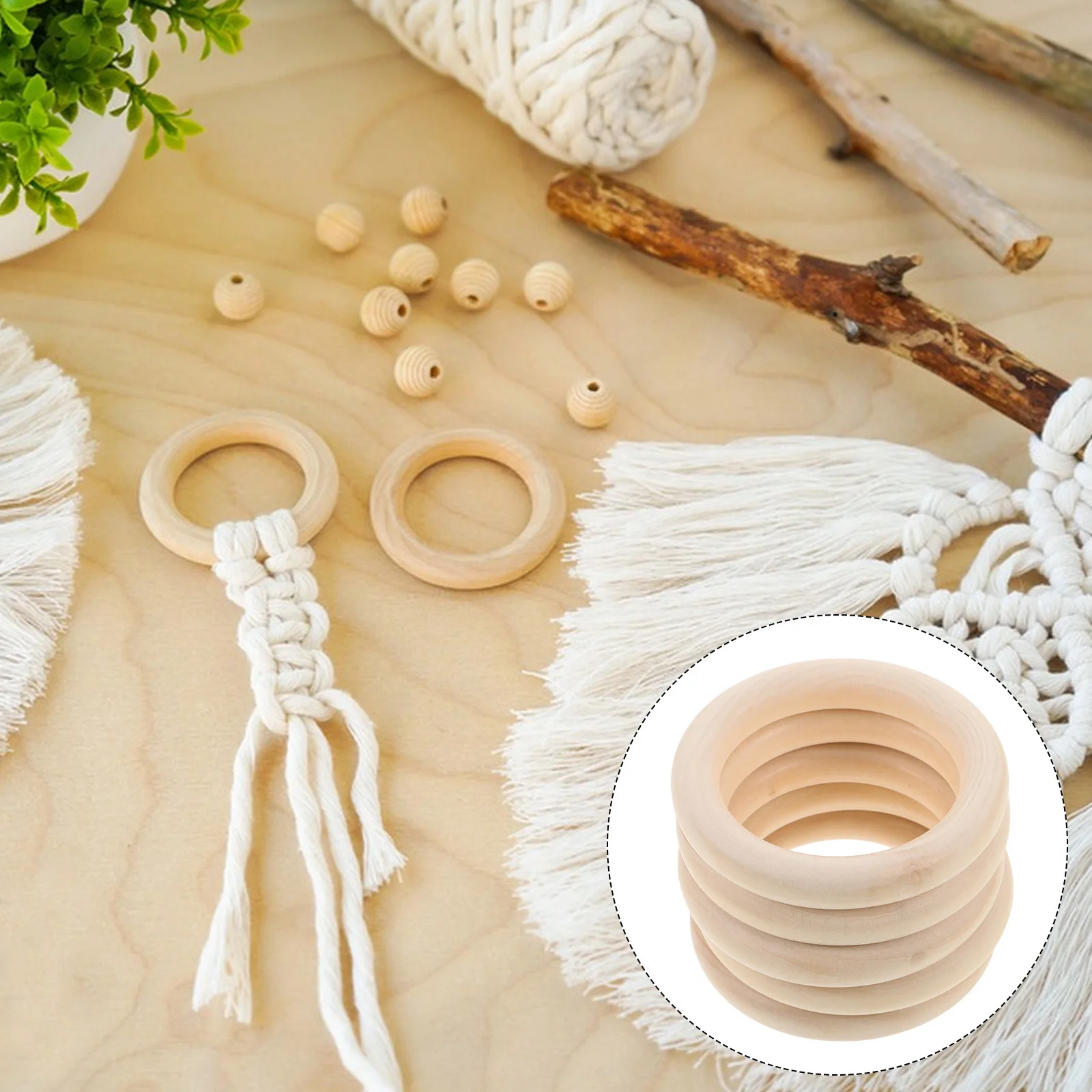 

5Pcs Unpainted Wood Circles 100Mm Raw Natural Wooden Rings for Crafts DIY Macrame Dreamcatcher Craft Supplies Set