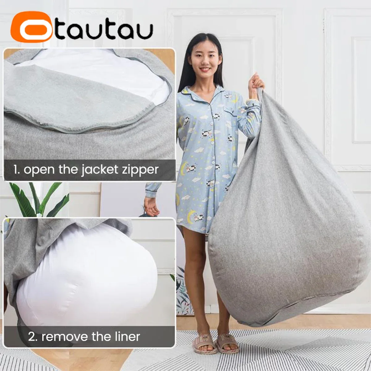 OTAUTAU Replacement Pouf Mesh Inner Liner Cover Without Filling Removable Washable Lazy Sofa Insert for Bean Bag Puff Couch Sac