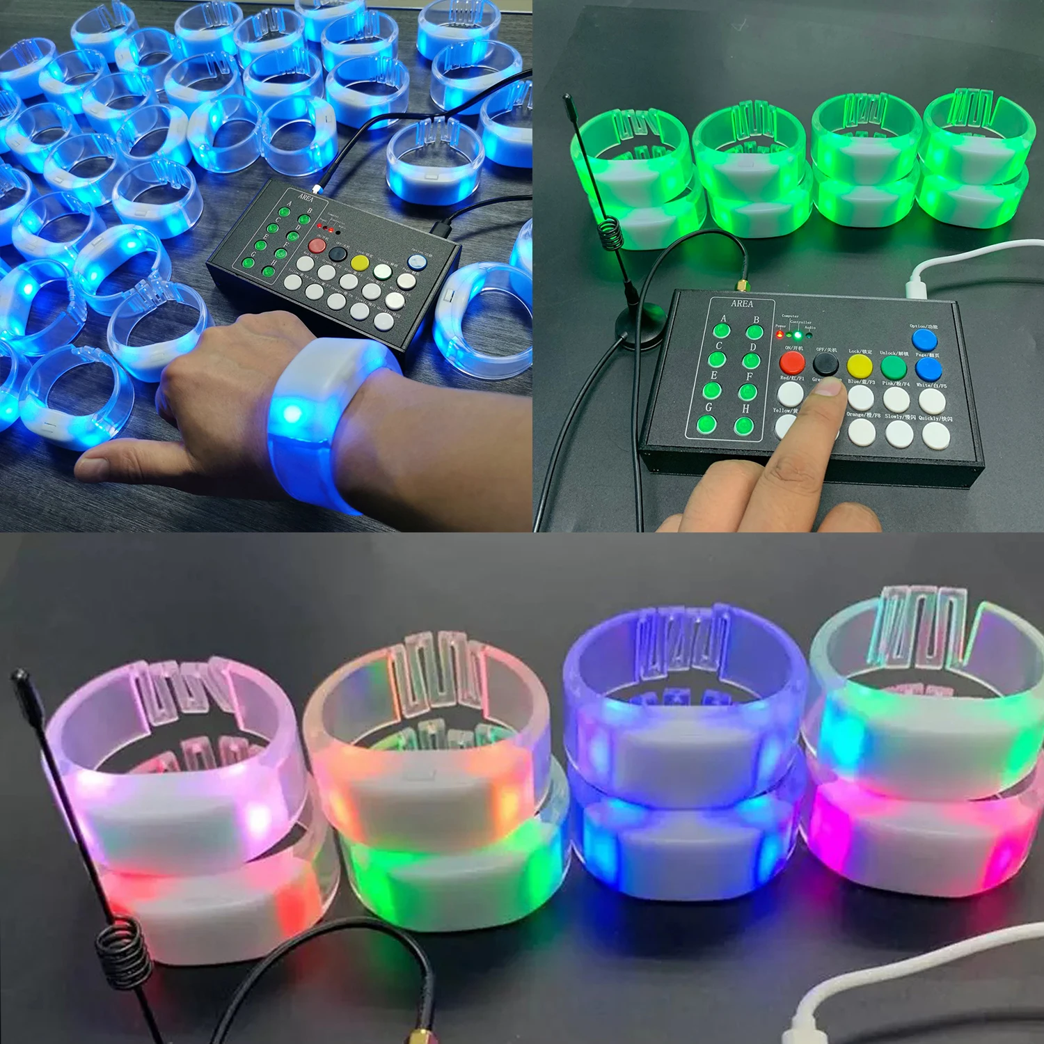 

Flash RGB Glow Wristband 100/500PCS LED Bracelets TPU With 24Keys Remote Controller For Party Event Wedding DJ Bar Concert