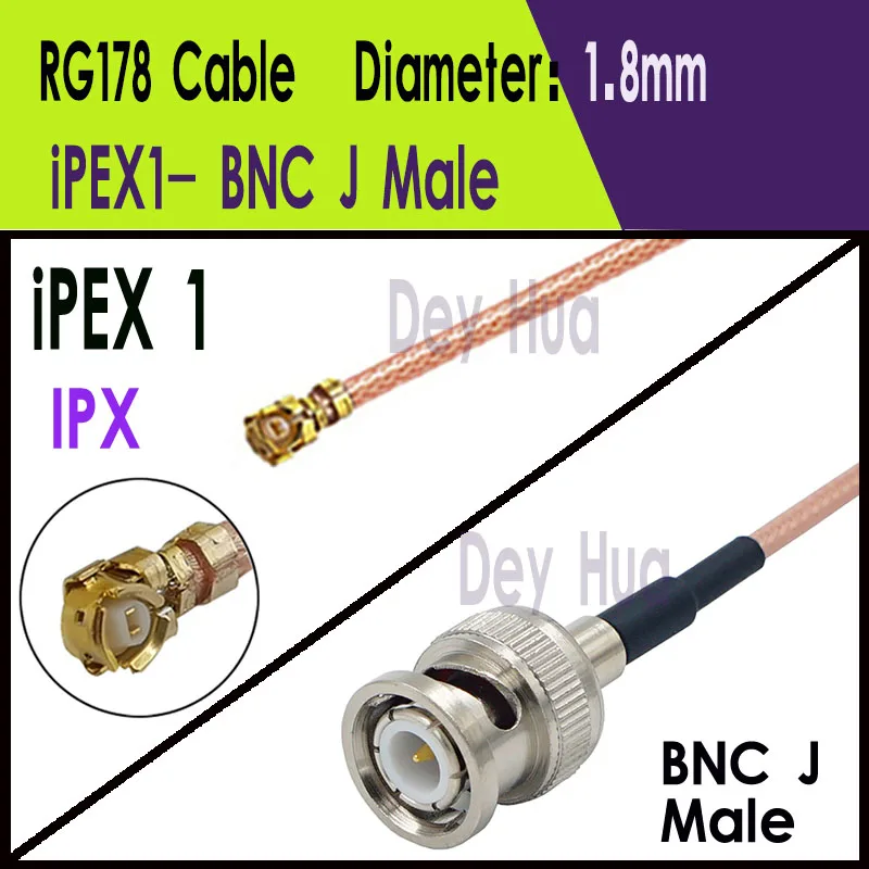 1PCS BNC Male to ufl IPX IPX1 IPX4  MHF4 RF coaxial RG178 1.13 0.81 RF BNCJ jumper pigtail cable