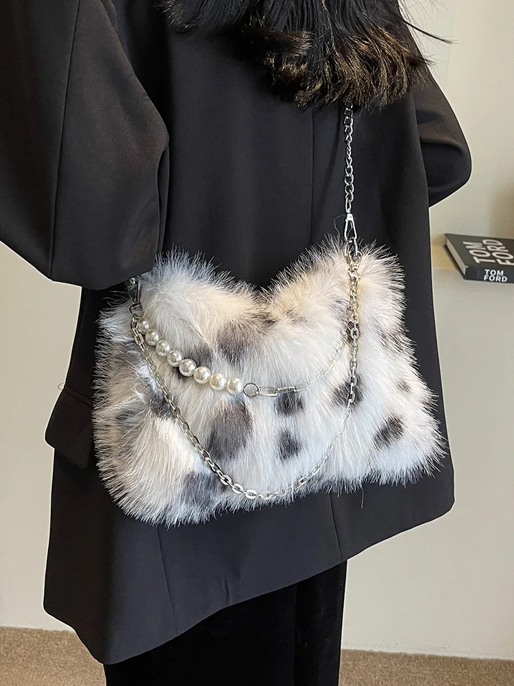 Vintage Faux Fur  Women Shoulder Crossbody Bags 2022 Luxury Brand Designer Pillow Handbag Purse Messenger Bags