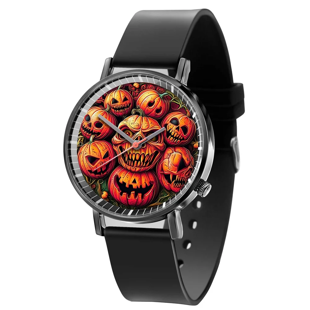 Fashion Pumpkin Design Men's and Women's Quartz Watch Casual Black Silicone Halloween Gift Fashion Women's Wristwatch