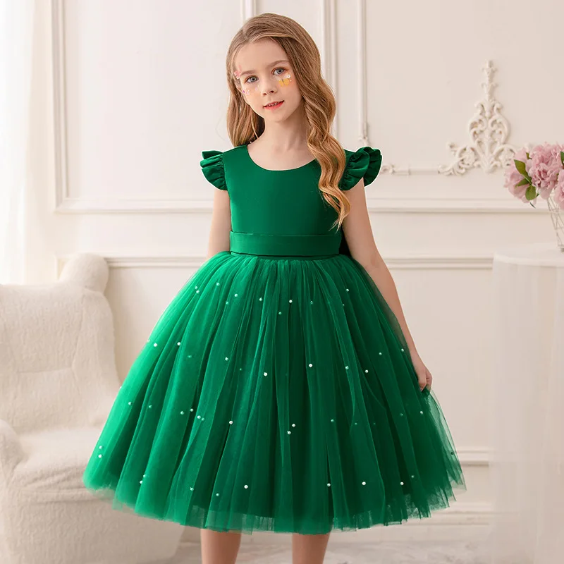 4-9 Years Old Pompadour Dress Cute Girl Dress Pearl Bow Children 4 5 6 7 8 9 Year Old Girl Dress Flower Girl Dress Piano Costume