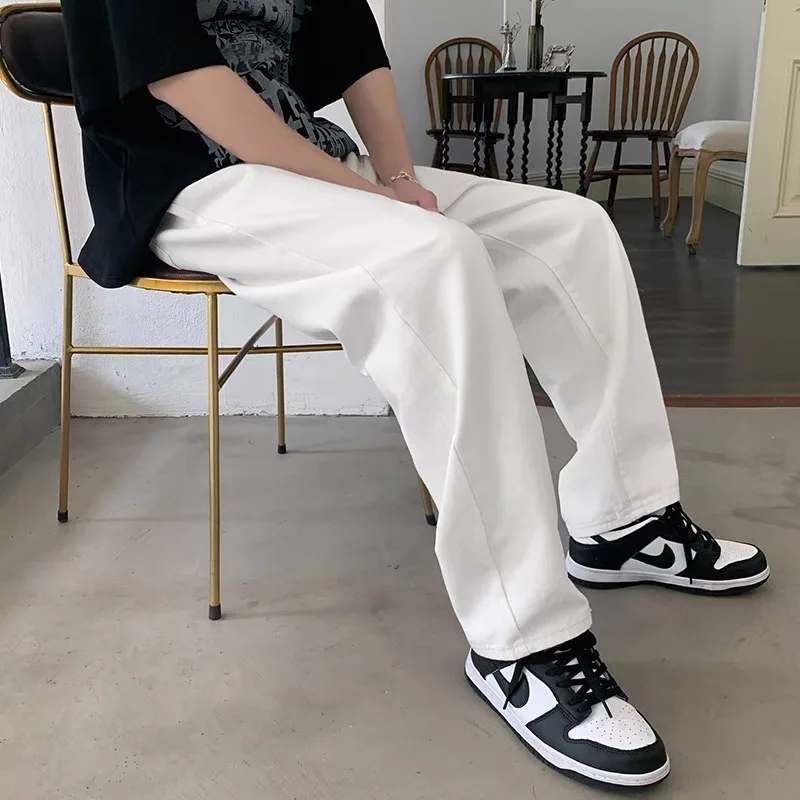 White Jeans Men Fashion Casual Wide Leg Jeans Men Streetwear Loose Hip-hop Straight Denim Pants Mens jean Trousers M-3XL