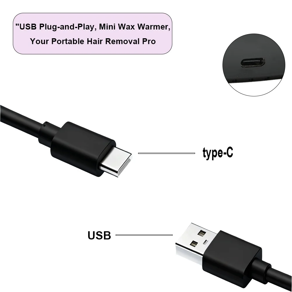 USB 미니 제모 왁스 워머, 미니 왁싱 키트 - 남녀 모두를 위한 얼굴 제모에 적합, 왁스 히터