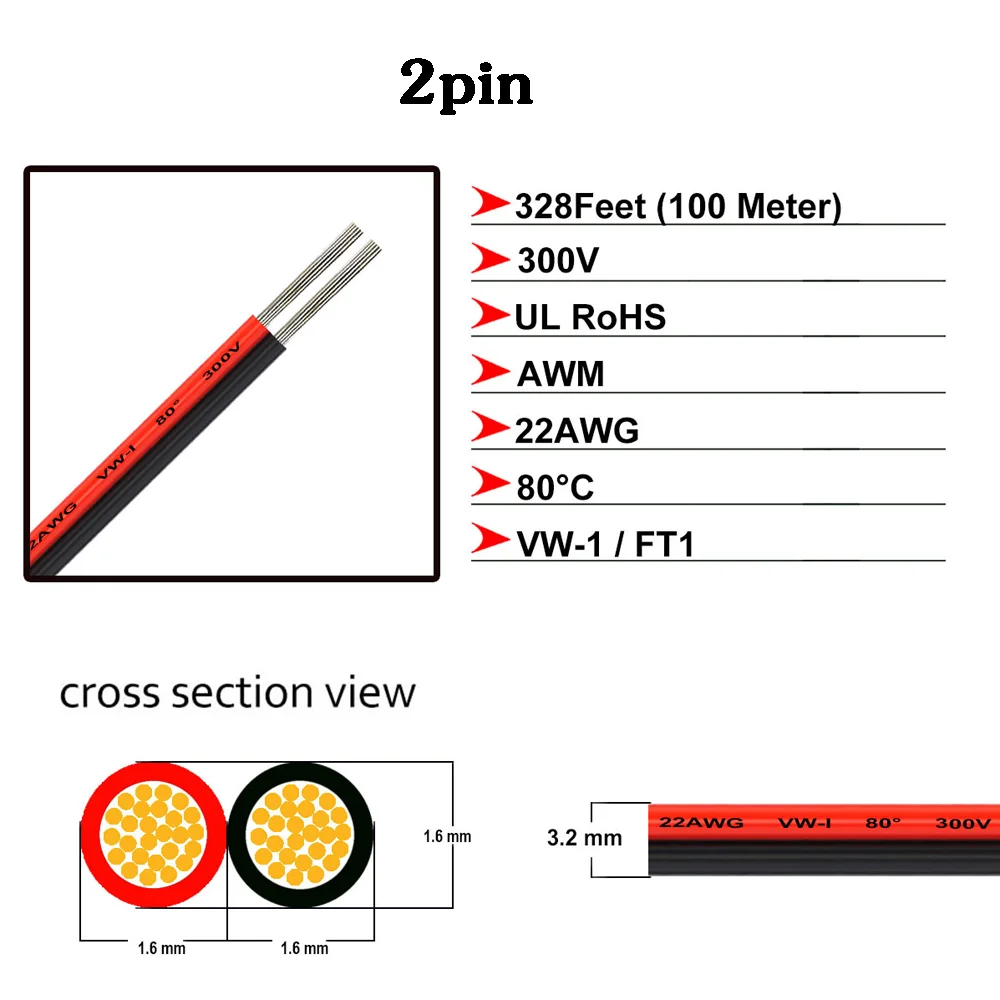 Electronic Cable Extension Wire, 22 AWG