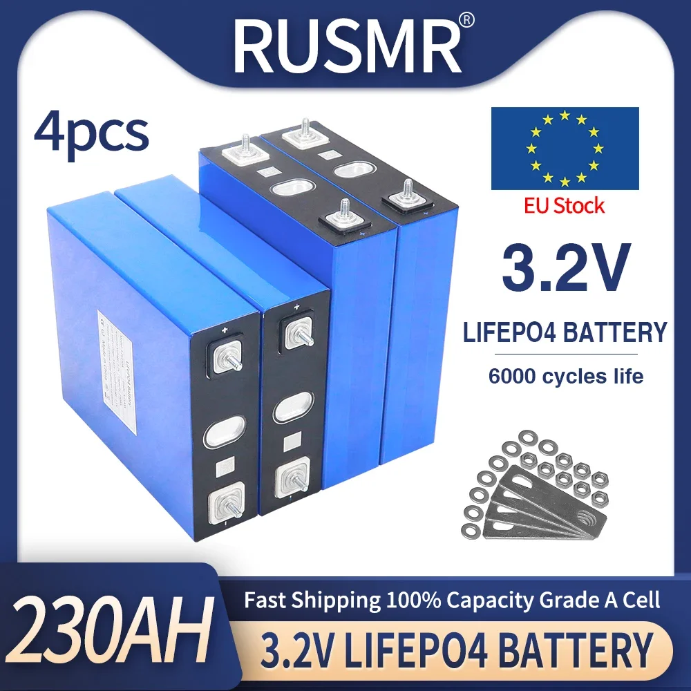 Fast Delivery 4PCS 3.2V 230Ah Lifepo4 Lithium Iron Phosphate Battery Pack DIY 12V 24V 36V 48V Grade A Solar Rechargeable Cells