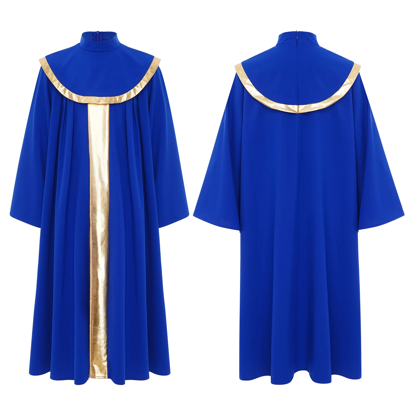 

Kids Boys Girls Choir Performance Robe Worship Praise Dance Costume Long Sleeve Metallic Color Block Pleated Grown Dancewear