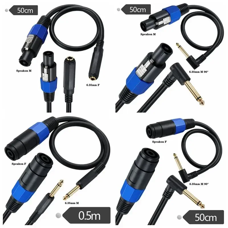 Speaker Cable Speakon Male Female To 6.35mm TS Mono 90 Degree Elbow OD8.0mm Pure Copper