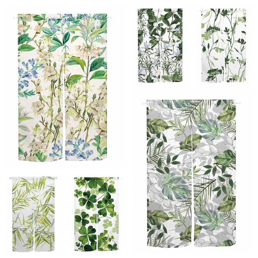 

Plants Leaf Japanese Style Door Curtain Green Leaves Bedroom Kitchen Entrance Privacy Partition Opaque Doorway Curtain Customize