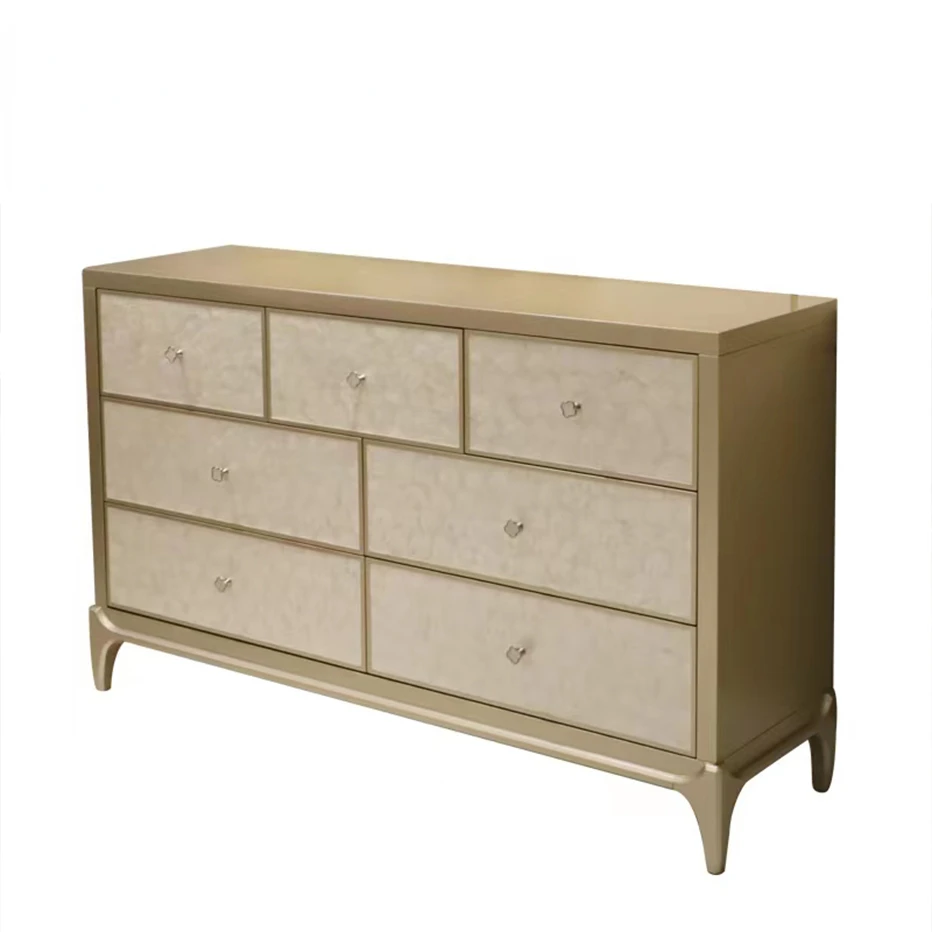 Solid Wood Shell 7-Drawer Cabinet Light Luxury Entrance Cabinet Champagne Gold Bedroom Storage Cabinet