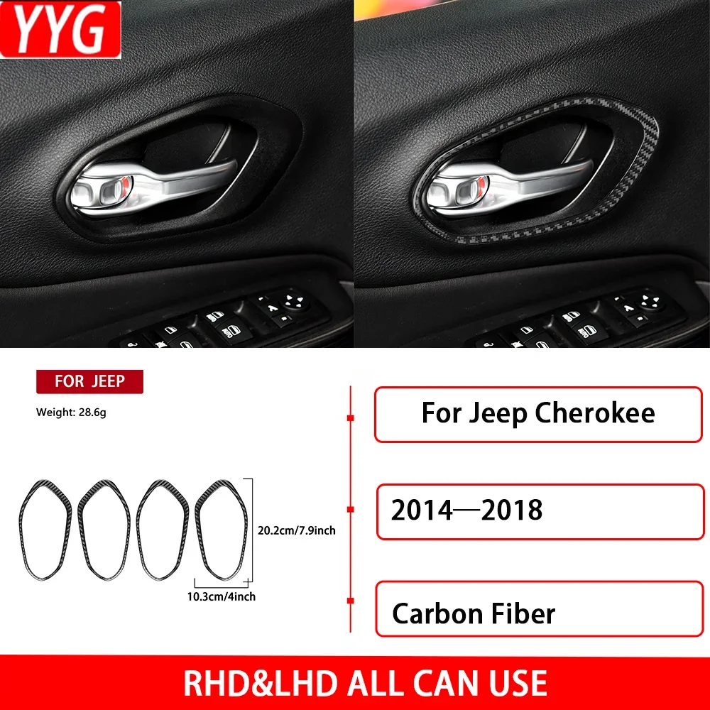 For Jeep Cherokee 2014—2018 Car Accessories Real Carbon Fiber Interior Door Puller Outer Frame Cover Trim Sticker Decoration