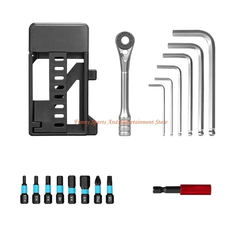 C4DE Portable Bike Maintenance Multitool Small Ratchet Wrench Light Weight Cycling Tool Metal Bit Extension Bar Repair Set