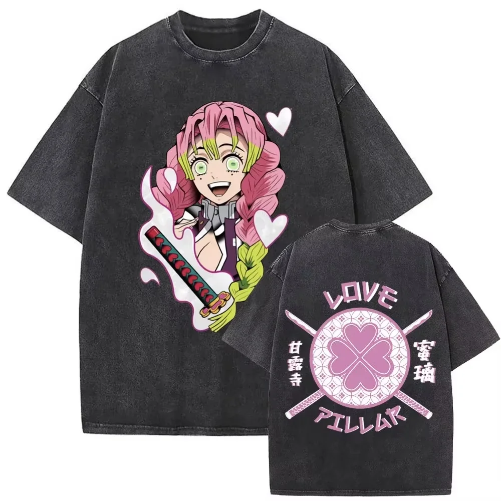 Demon Slayer brand vintage washed T-shirt for men and women 2026 summer Cartoon-patterned loose casual short-sleeved top