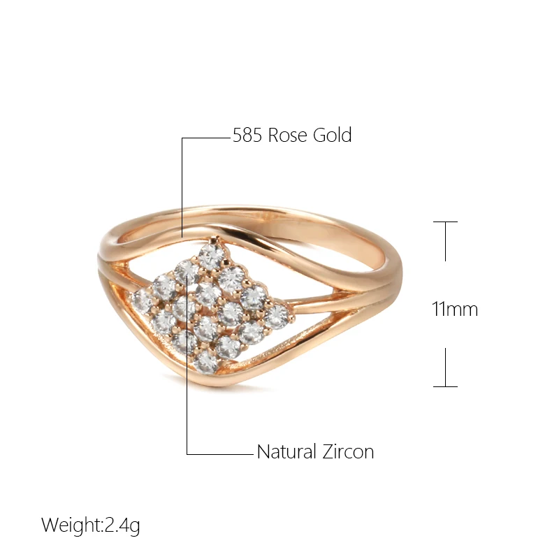 SYOUJYO Zircon Square Pave Ring For Women Trendy Bridal Wedding 585 Rose Golden Jewelry