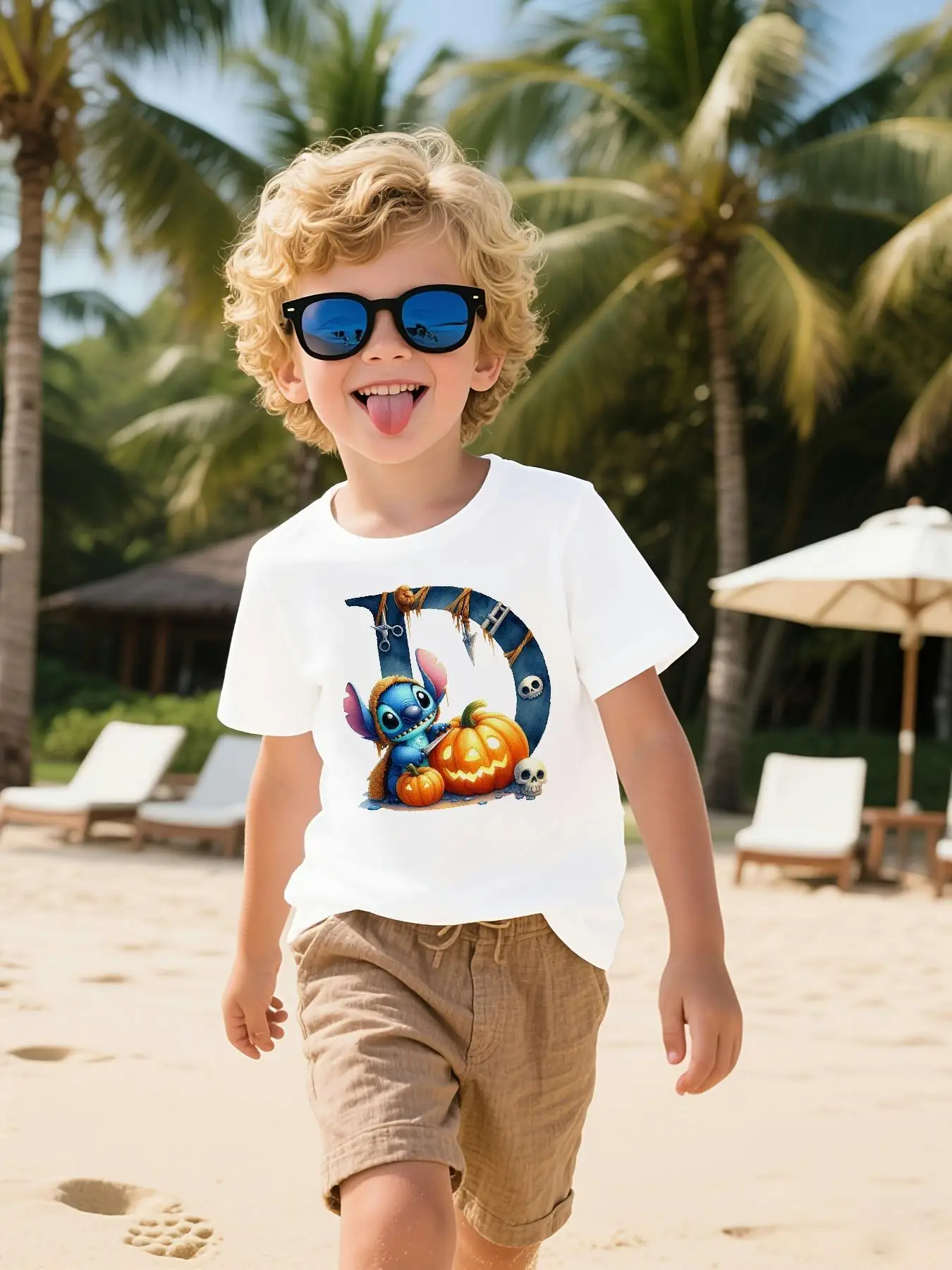 

2025 New Disney Printed Children's Street Fashion Trend Short Sleeve Pure Cotton Round Neck T-shirt