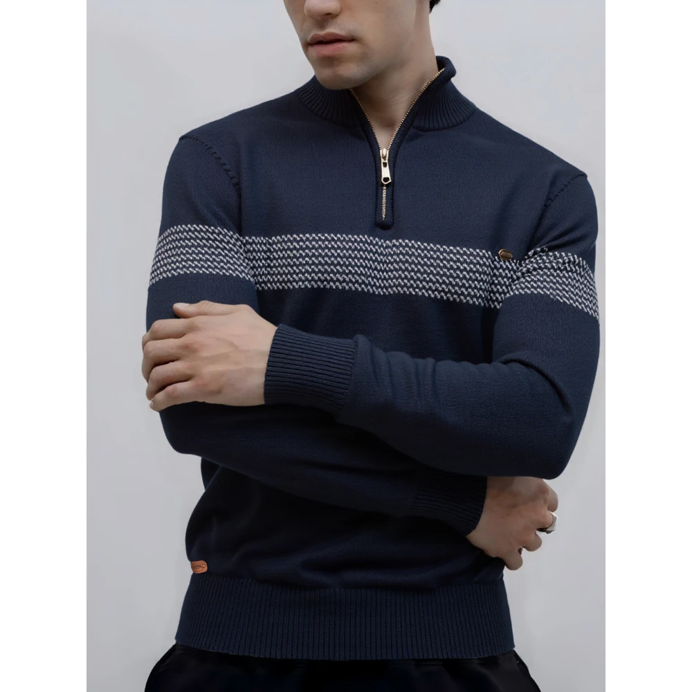 AIOPESON Men's Zipper Sweater Striped Design Knitted Warm Half Zip Pullover Autumn Winter Outdoor Casual Sweatshirt Mens