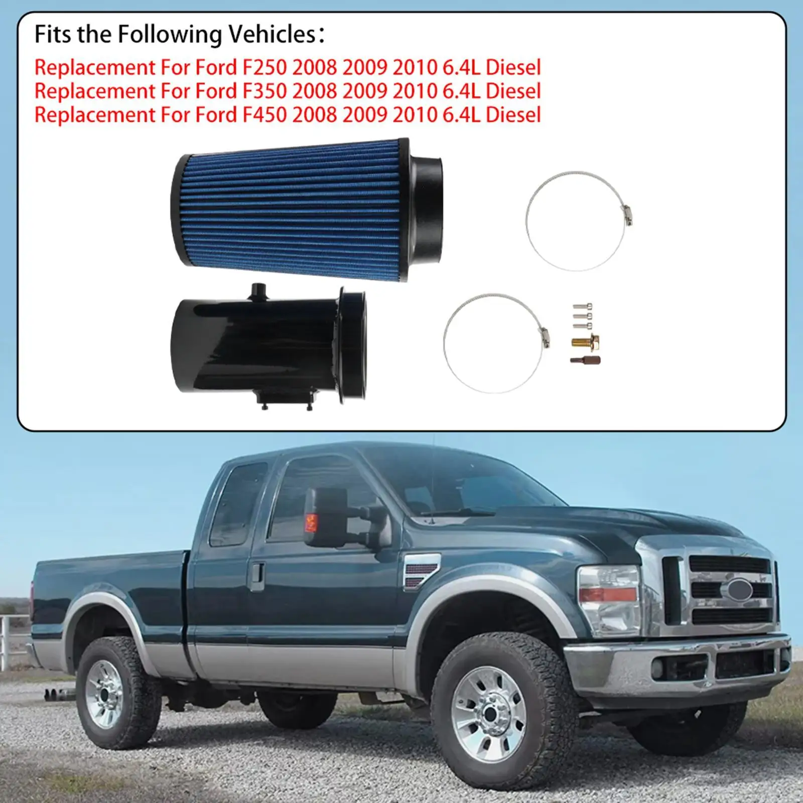 

Intake System Kit Metal Cotton Spare Part Engine Upgrade Airflow for Ford 6.4L 2008 2010