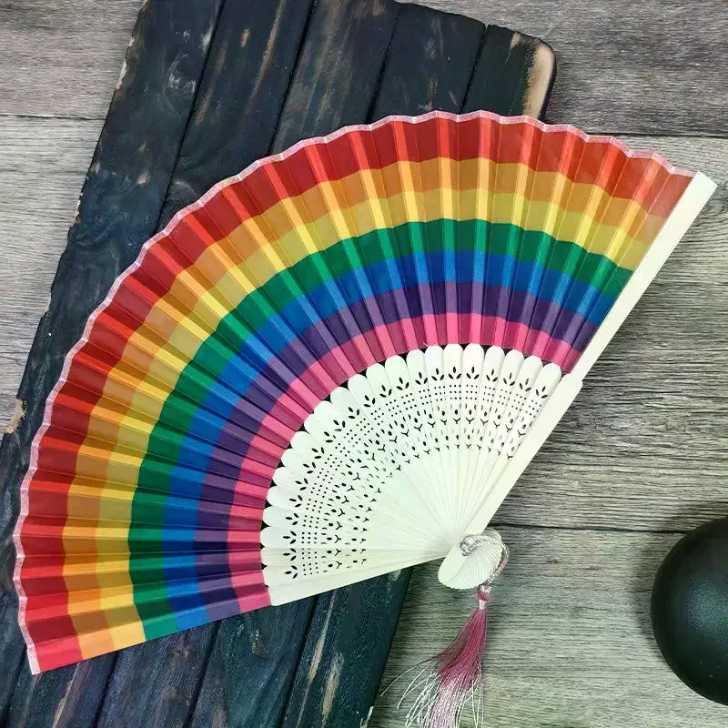 Spanish Handheld Rainbow Folding Fan Portable Large Foldable Fan for Women Summer Cooling Travel Party Event Decoration